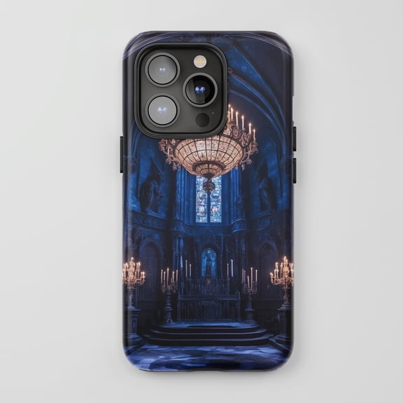 Gothic Cathedral Interior For All iPhone Series Tough Phone Case Dark Blue