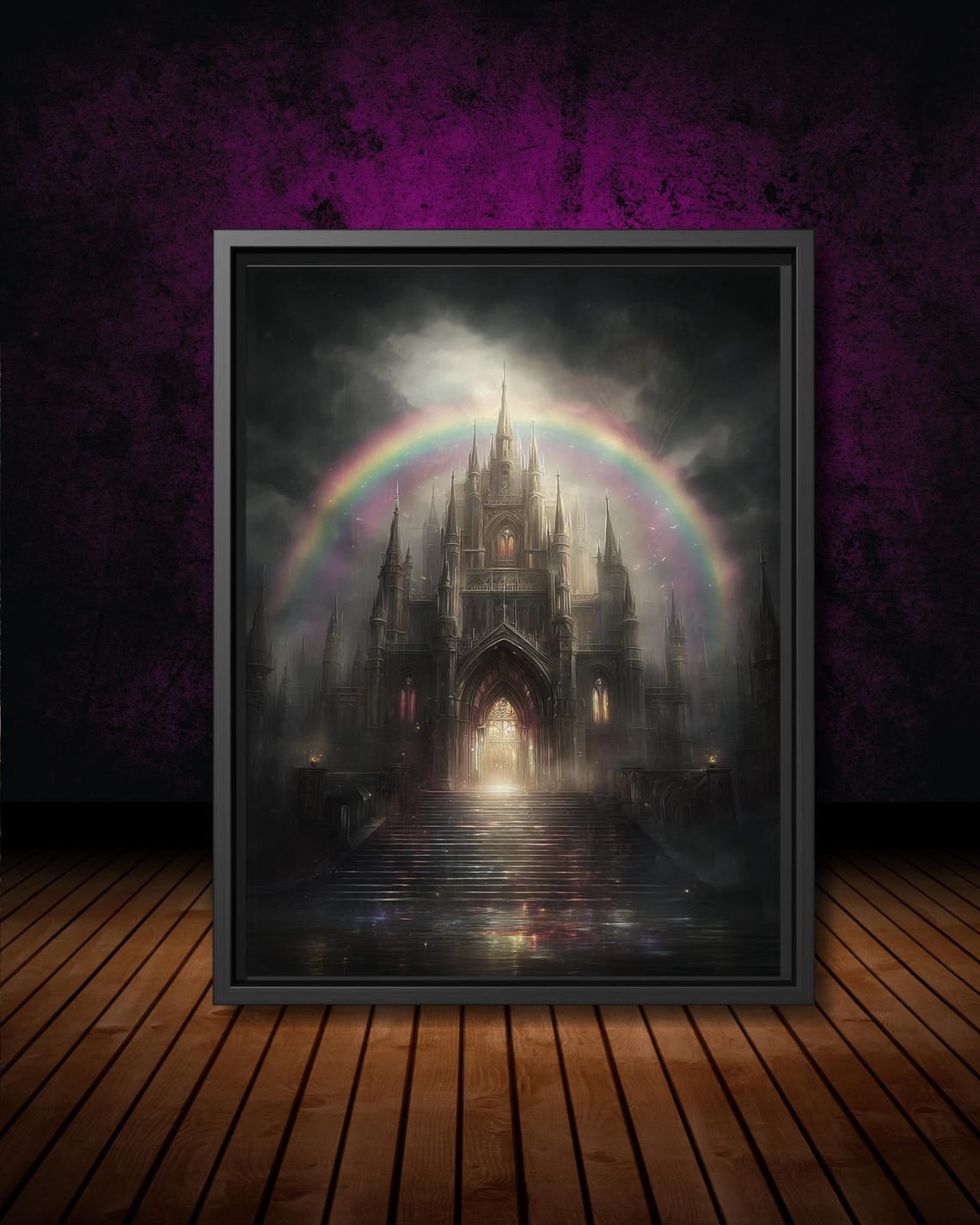 Gothic Cathedral With Rainbow Wall Art Dark Fantasy Castle Poster ...