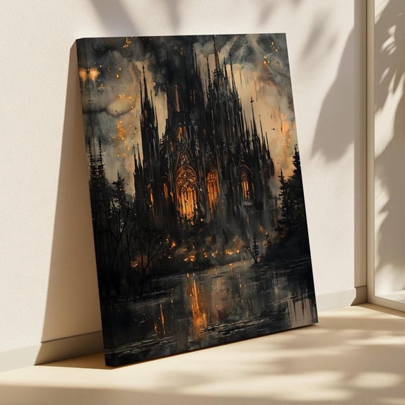 Gothic Cathedral Wall Art – Dark Fantasy Print With Fiery Spires ...