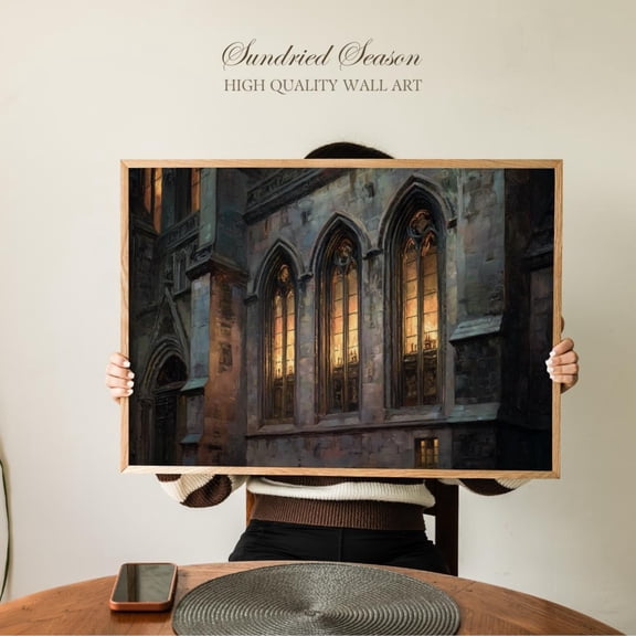 Gothic Cathedral Windows Warm Light Stained Glass Medieval Architecture, Stretched Canvas 8x10in