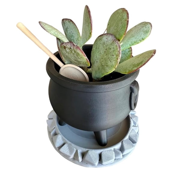 Gothic Cauldron Planter Pot 4.5 in with Drain Tray  Decorative Pot for Indoor & Outdoor Plants, Small Garden Container, Planter for , , Spooky Party & Decorations