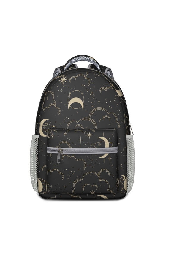 Celestial Astrology Backpack – Moon, Stars & Witchy Spiritual Print with Cosmic and Golden Elements for