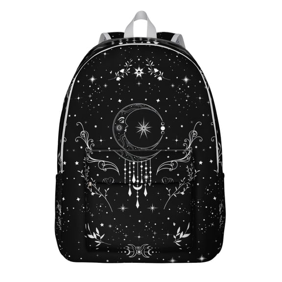Gothic Celestial Backpack, Waterproof School Bag with Dark Moon and Starry Night Steampunk Design