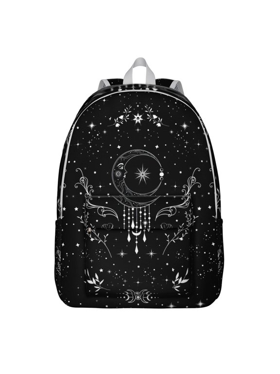 Gothic Celestial Backpack, Waterproof School Bag with Dark Moon and Starry Night Steampunk Design