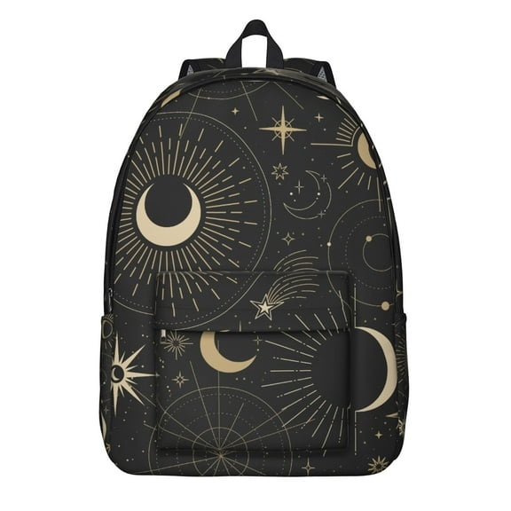 Gothic Celestial Backpack, Waterproof School Bag with Mystic Sun, Moon, and Starry Night Astrology Print