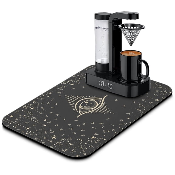 Gothic Celestial Coffee Bar Mat Spiritual and Cosmic Design Non-Slip Absorbent Mat for Espresso Machines Multi-Functional Use