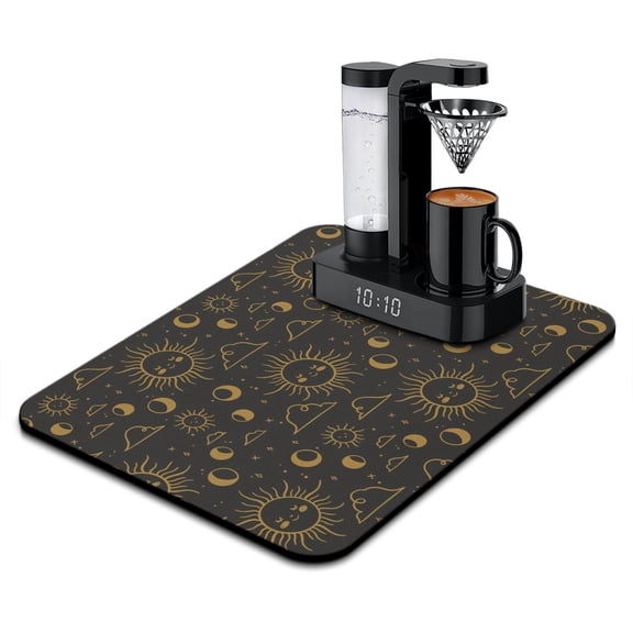 Gothic Celestial Coffee Maker Mat Spiritual and Cosmic Design Non-Slip Absorbent Mat for Coffee Lovers 15.7 x 23.6 Inch