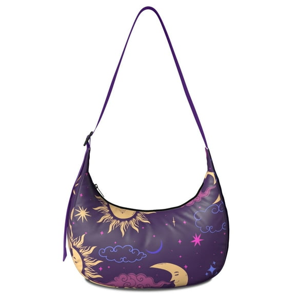 Gothic Celestial Crossbody Bag, Sun and Moon Astrology Print, Starry Night Cosmic Design, Mystical Spiritual Golden Witchy Aesthetic Purse