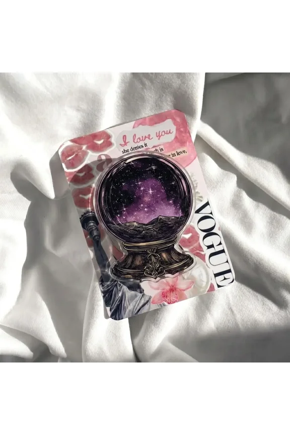 Gothic Celestial Crystal Ball Phone Grip, Purple Galaxy Nebula Phone Stand, Witchy Stars Phone Holder, Mystic Occult Aesthetic Accessory, Magic Gift for Bookworms