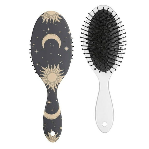 Gothic Celestial Detangler Brush - Round-Tip Bristles for Sensitive Scalps, Sun & Moon Aesthetic