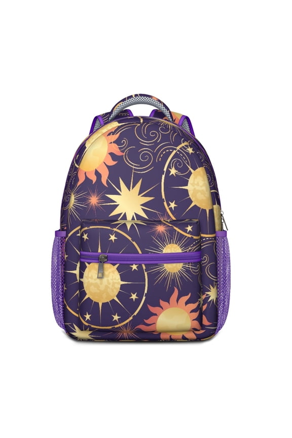 Gothic Celestial Backpack with Starry Night, Moon & Sun Print – Mystical Witchy Astrology Design for School
