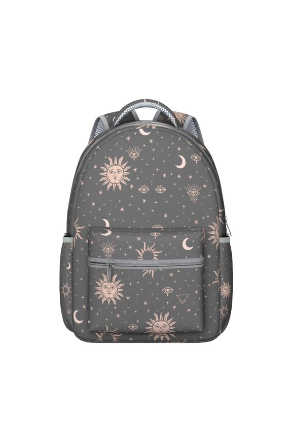 Gothic Celestial Print Backpack for Student Waterproof Scratch-Resistant Composite Oxford Cloth with Spiritual Star and Moon Pattern, Adjustable Straps, Breathable Padding