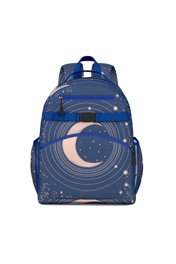 Gothic Celestial Print Waterproof School Backpack - Ergonomic Travel Daypack with Starry Night Design for Teens