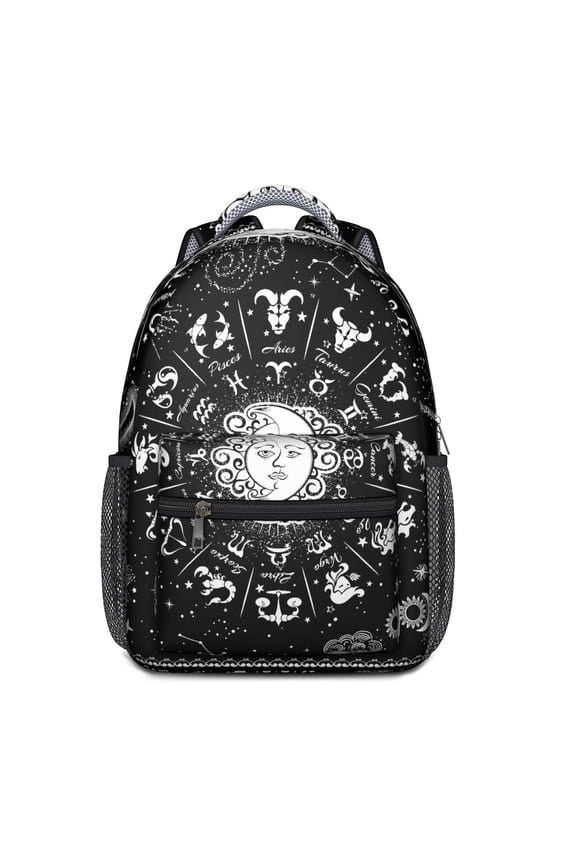 Gothic Celestial School Backpack – Lunar Constellation, Steampunk Cosmic Sun & Starry Night Design with Ethereal Aesthetic