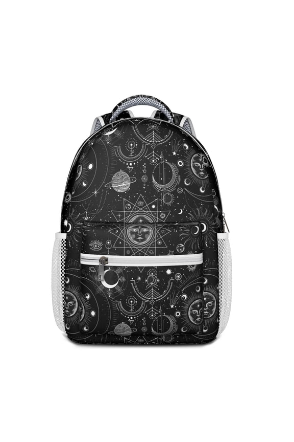 Gothic Celestial School Backpack – Lunar Constellation, Steampunk Cosmic Sun & Starry Night Design with Ethereal Aesthetic