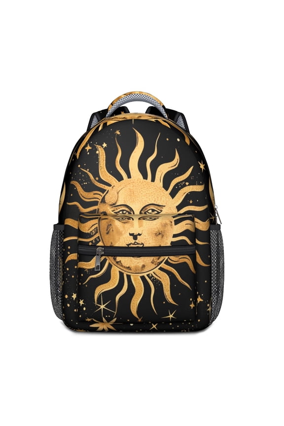 Gothic Celestial School Backpack – Lunar Constellation, Steampunk Cosmic Sun & Starry Night Design with Ethereal Aesthetic