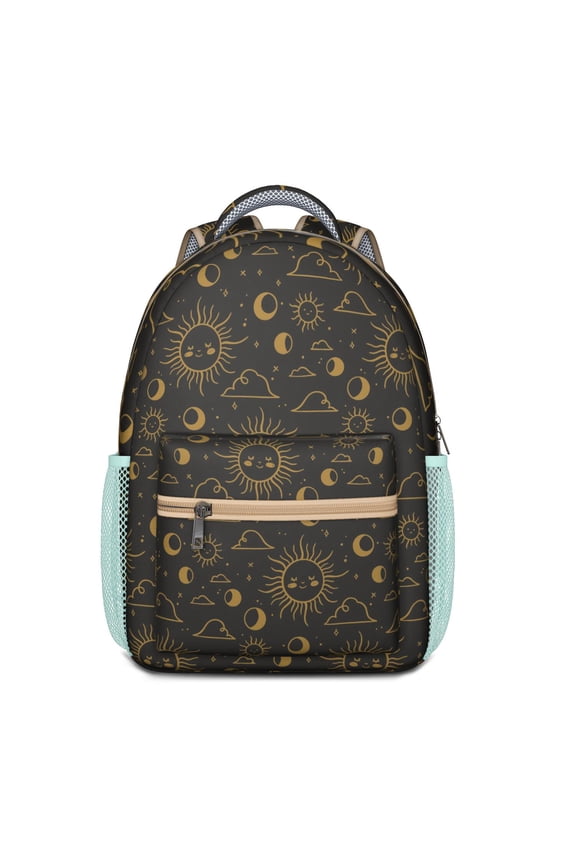 Gothic Celestial School Backpack – Moon, Sun, Stars & Witchy Astrology Print with Spiritual and Cosmic Elements