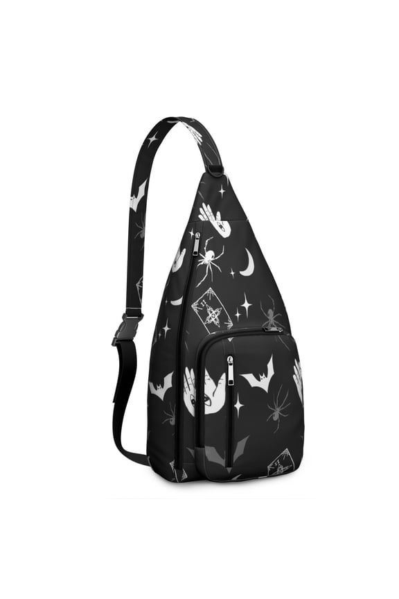 Gothic Celestial Sling Backpack - Dark Moon & Sun Design, Multi-Functional Pack for Cycling & Nighttime Commute
