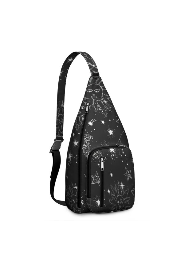 Gothic Celestial Sling Backpack - Dark Moon & Sun Design, Multi-Functional Pack for Cycling & Nighttime Commute