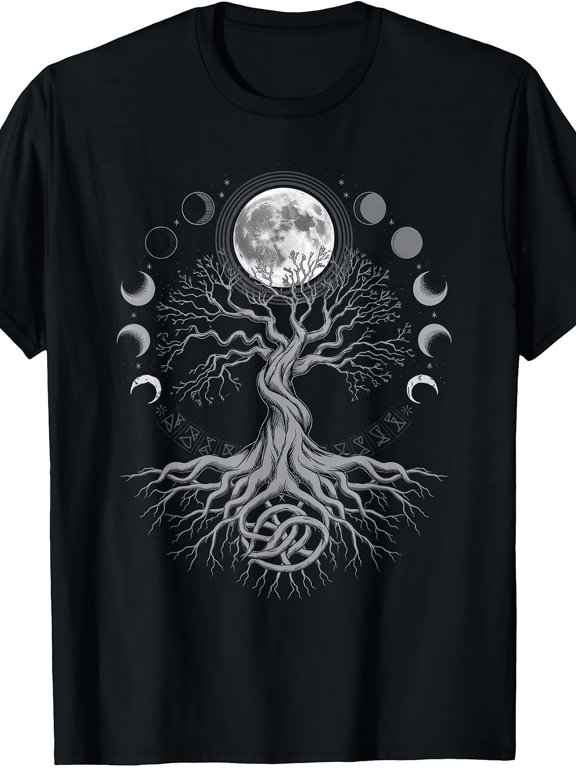 Gothic Celtic Tree of Life Moon Phase Vintage Grunge Y2k Cotton Men's Women's T-Shirt