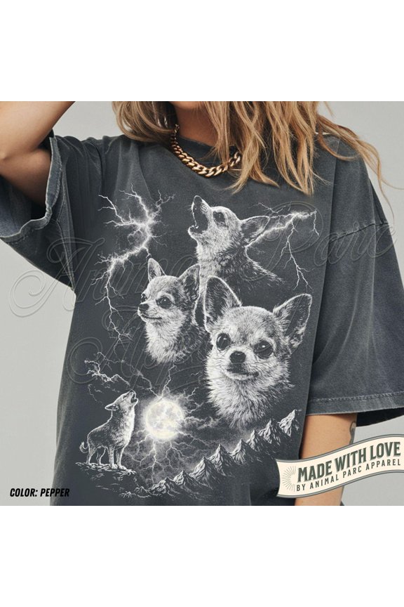 Gothic Chihuahua Vintage 90S Retro Dark Howling Moon T-Shirt