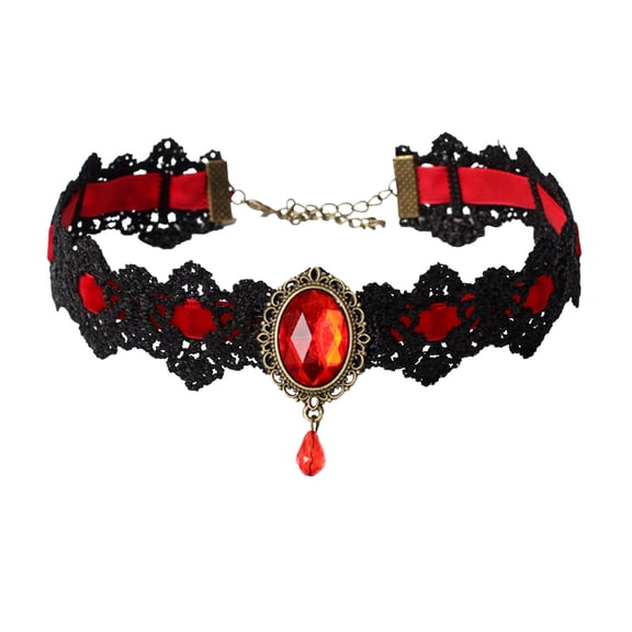 Gothic Choker Necklace Jewelry Set for Women, Red/Black Choker Goth Lace Witch Jewelry, Witchy Vampire Masquerade Steampunk Victorian Lolita Renaissance Accessories for Woman