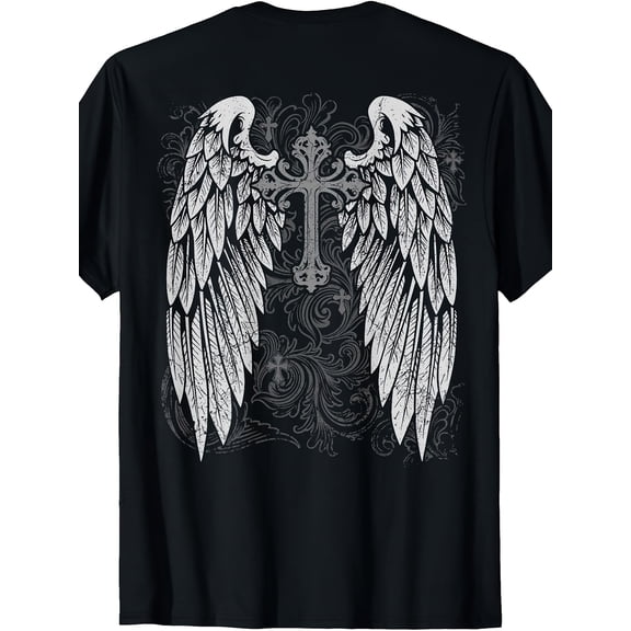 Gothic Christian Angel Wings Cross Graphic Vintage Grunge Y2k Cotton Men's Women's Unisex T-Shirt