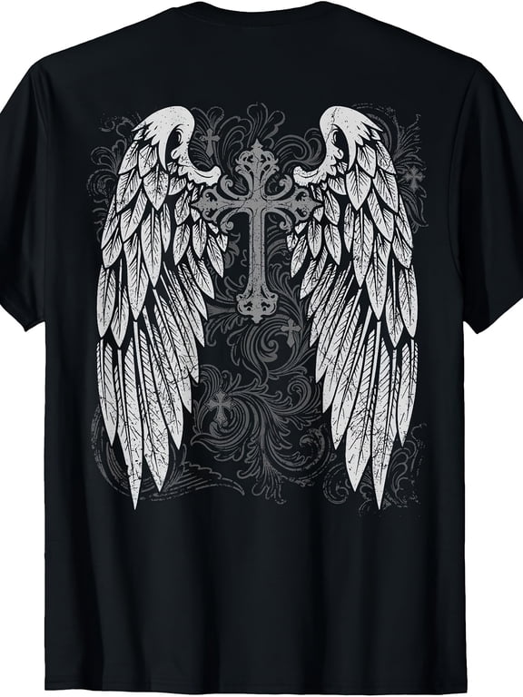 Gothic Christian Angel Wings Cross Graphic Vintage Grunge Y2k Cotton Men's Women's Unisex T-Shirt