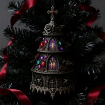 Gothic Christmas Decor Goth Christmas Tree Decorations Castle Shaped Flat Pendants for Xmas Holiday Party, Indoor Outdoor Home Decor