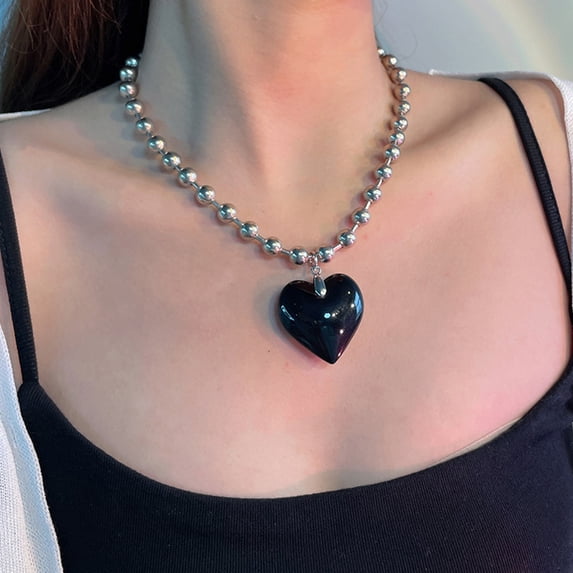 Gothic Chunky Red Heart Pendant Necklace Pink Crystal Glass Resin Handmade Waterproof Rope Chain Sexy Clavicle Choker New Bijoux (G)