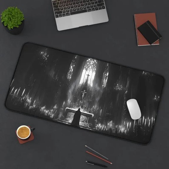 Gothic Church Desk Mat Dark, Aesthetic Gaming Pad Spooky Mousepad Large PC Mat Non-Slip Durable Gamer, Gift Dark Art