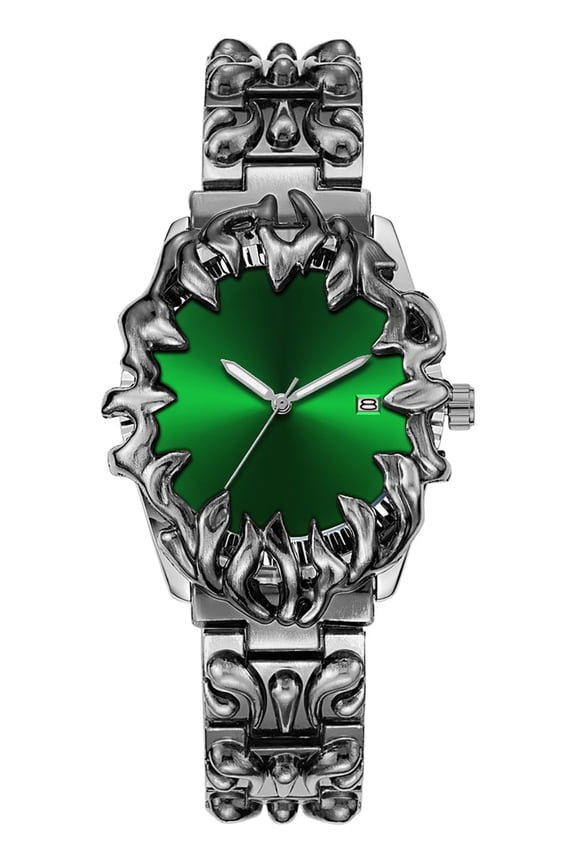 Gothic Claw Watch for Men – Unique Stainless Steel Wristwatch, Luminous Hands, Waterproof Quartz Movement, Futuristic Melting Style, Cool Red & Green Color Options
