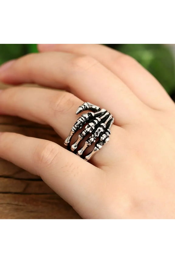 Gothic Claws Finger Rings Anarchy Death Fist Skeleton Dragon Claws 14K White Gold Ring Gift For Women Men Jewelry Accessories Jewelry