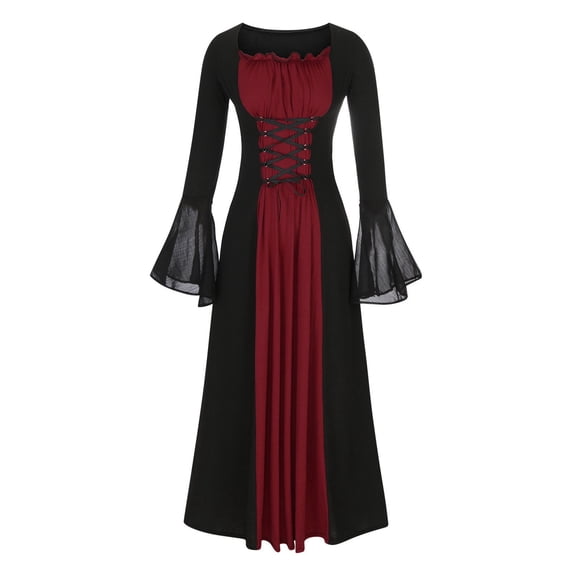 Gothic Clothes For Women 2024 Dark Vintage Steampunk Clothes Flare Sleeve Halloween Party Dress Punk Hippie Dresses