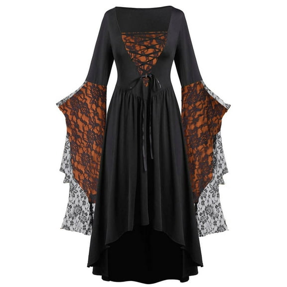 Gothic Clothes For Women Halloween Lace Skeleton Punk Dress Plus Size Retro Dress