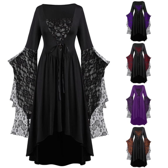 Gothic Clothes For Women Halloween Lace Skeleton Punk Dress Plus Size Retro Dress