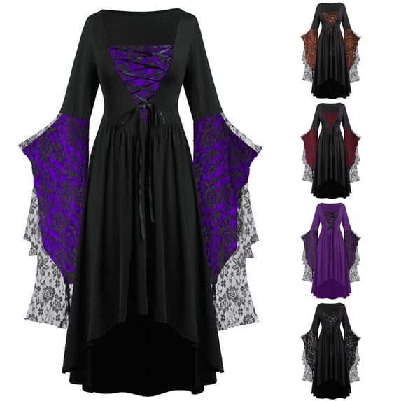 Gothic Clothes For Women Halloween Lace Skeleton Punk Dress Plus Size Retro Dress