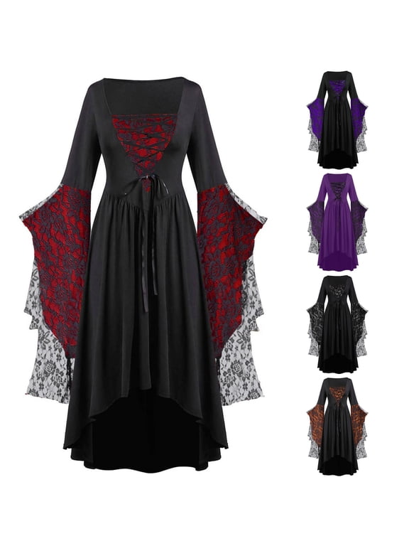 Gothic Clothes For Women Halloween Lace Skeleton Punk Dress Plus Size Retro Dress