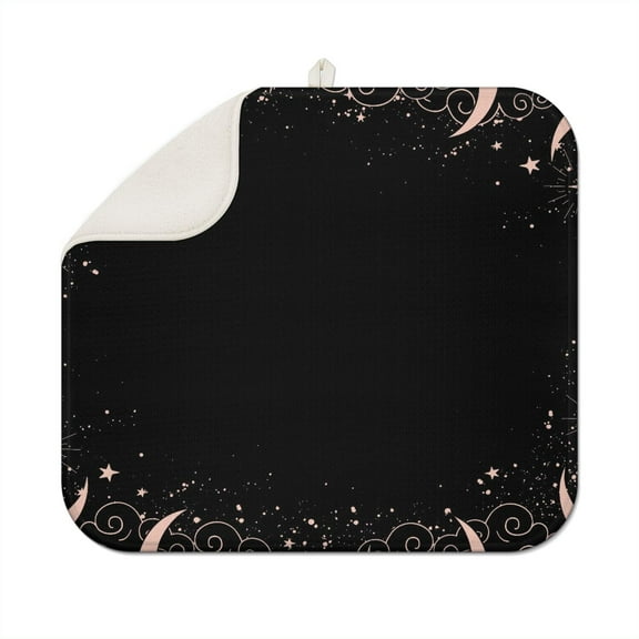 Gothic Coffee Mat Celestial Dish Drying Pad Moon Star Eclipse Style Microfiber Rack Mat Dark Aesthetic Spill Mat for Kitchen Bar Table Coffee Maker Counter Protection