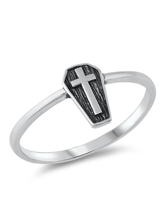 Gothic Coffin Cross Ring .925 Sterling Silver Band Jewelry Female Male Unisex Size 5