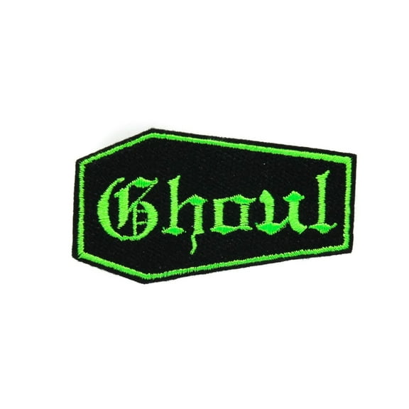 Gothic Coffin Ghoul Embroidered Iron On Patch - Black And Green