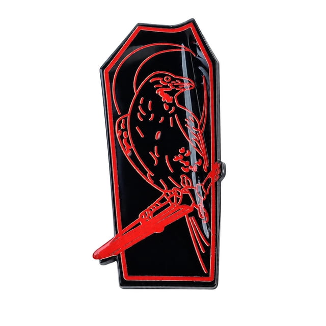 Gothic Coffin Hair Clip with Black Bird Figure, Red Marking Design and ...