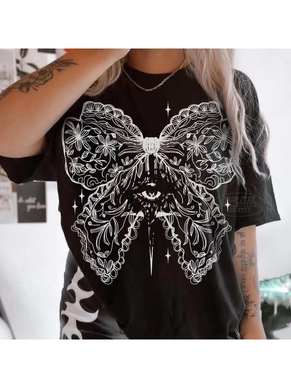 Gothic Coquette Shirt Goth Lace Bow T Shirt Spooky Summerween Top Goth Girl Aesthetic Dark