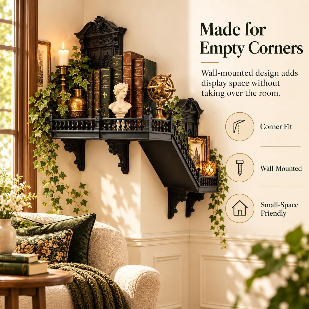 Gothic Corner Wall Shelf, Vintage Miniature Architecture Display Shelf ...