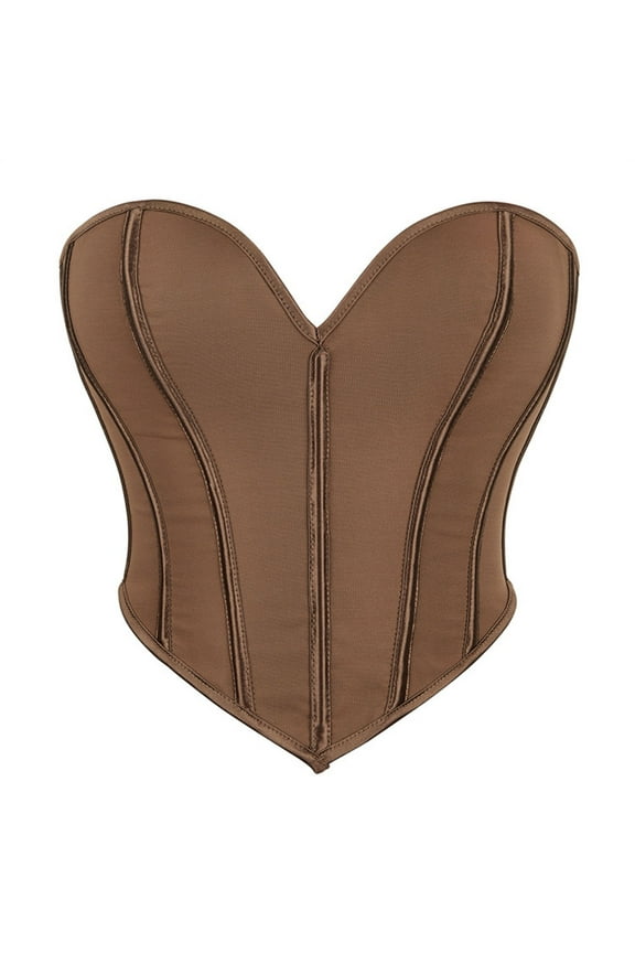 Gothic Corset Bustier, Fashion Women's Casual Solid Body Shape Waist Trainer Underbust Corset Belt Wear Tops New Bustier Corset Plus Size Style B-4 Khaki L