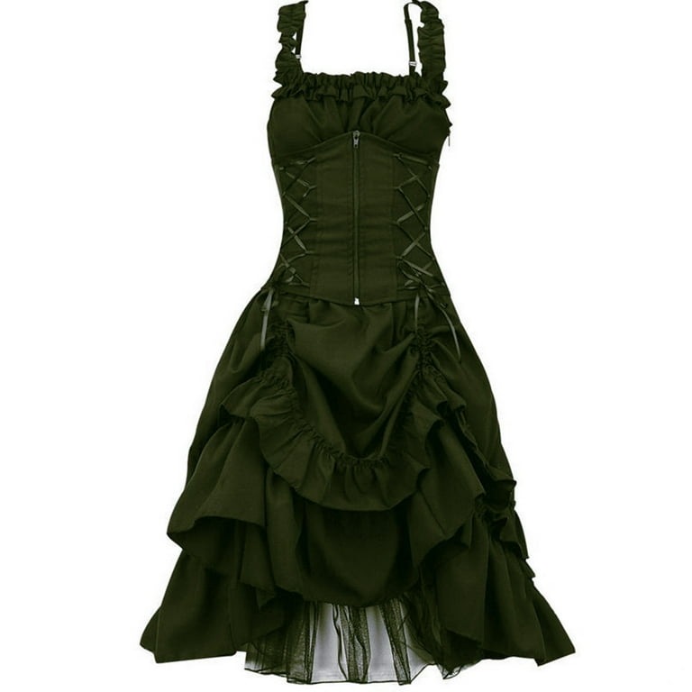 Gothic Corset Dress Women's Vintage Medieval Cinch Lace Up Asymmetrical  Smocked Mini Dresses Straps Steampunk Ball Gown Clothing - Walmart.com