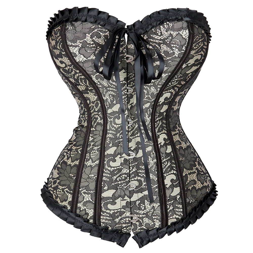 Corset Overbust Dentelle Lacets Plastique - Minceur Grande Taille Femme C078 - Noir Ou Couleur Au Choix
