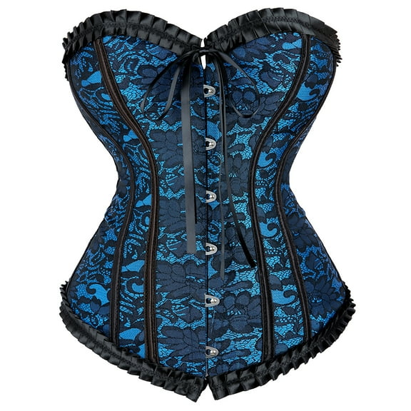 Gothic Corset Overbust Lace up Corset For Women Corsets Bustier Top Waist Training Blue 6XL
