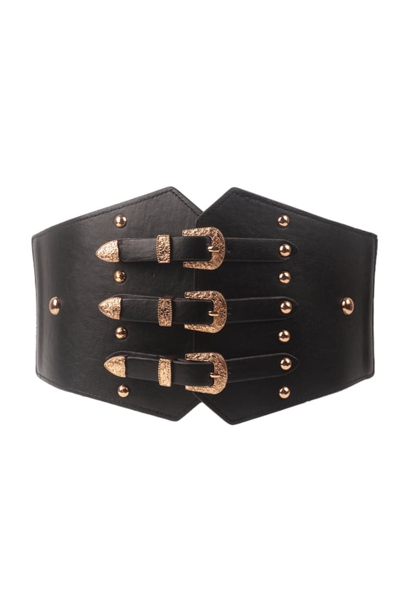 Gothic Corset Waist Belt Steampunk Rivet Studded Waspie Belt Elastic Corset Cosplay Party Dress Accessories Wide Belt