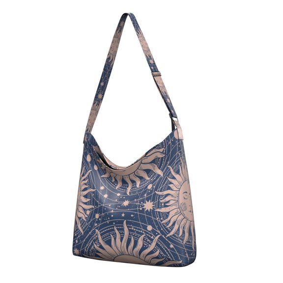 Gothic Cosmic Canvas Tote Bag – Mystical Sun and Moon Print, Aesthetic Star Pattern, Reusable and Stylish